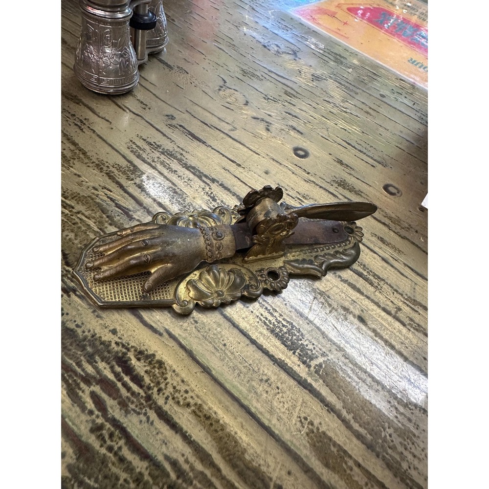 Antique Gilt Brass Bronze Hand & Feather Desk Clip- FA Rockwells Patented 1860